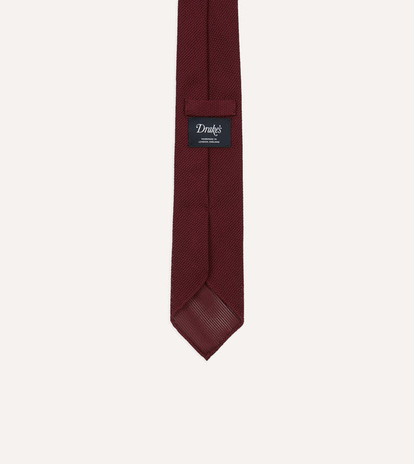 Drake's Maroon Fine Woven Grenadine Silk Hand Rolled Tie
