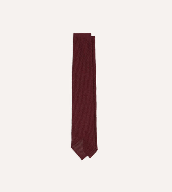 drake's Maroon Fine Woven Grenadine Silk Hand Rolled Tie