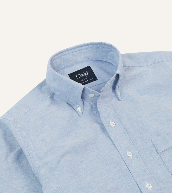Drake's Mid-Blue Cotton Oxford Cloth Button-Down Shirt