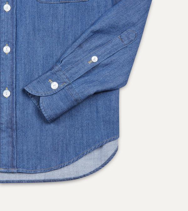 Drake's Mid-Blue Washed Denim Cotton Two-Pocket Work Shirt