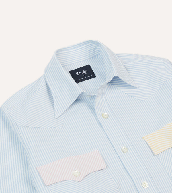 Drake's Multi Stripe Cotton Oxford Two-Pocket Western Fun Shirt