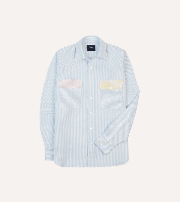 drake's Multi Stripe Cotton Oxford Two-Pocket Western Fun Shirt