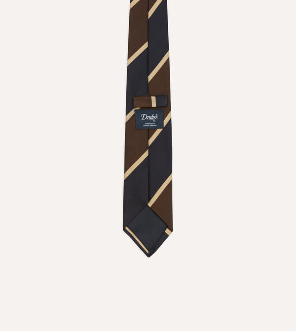 Drake's Navy And Brown Broad Stripe Mogador Silk Tipped Tie