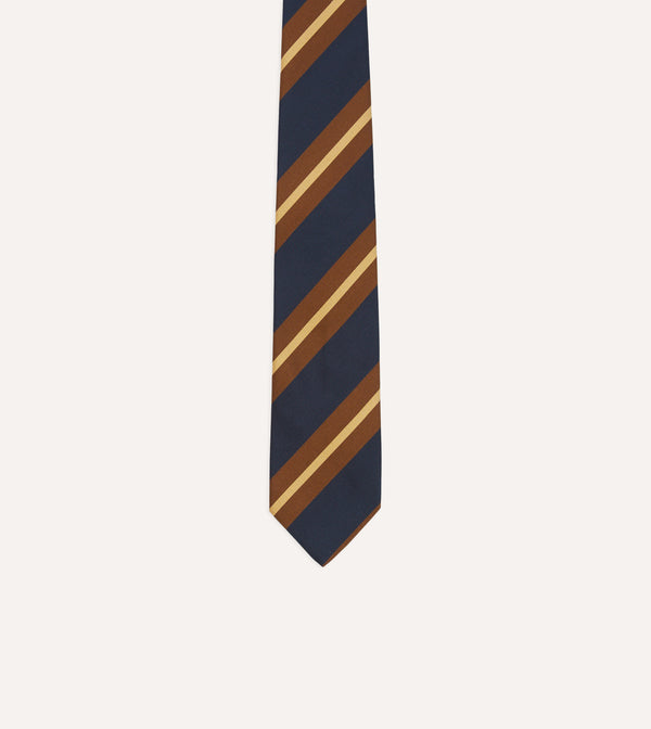 Drake's Navy And Brown Stripe Mogador Silk Tipped Tie