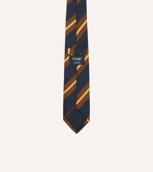 Drake's Navy And Brown Stripe Mogador Silk Tipped Tie