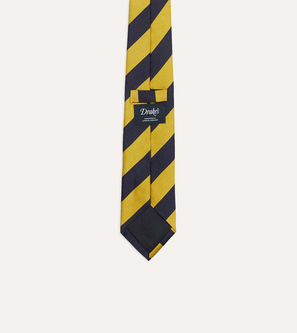 Drake's Navy And Yellow Broad Stripe Silk Tipped Tie