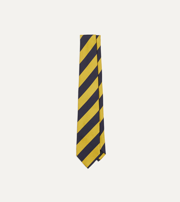 drake's Navy and Yellow Broad Stripe Silk Tipped Tie