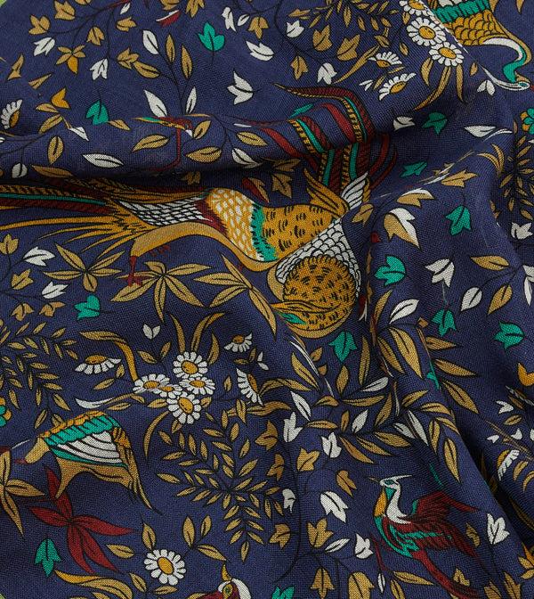 Drake's Navy Birds Of Paradise Print Wool-Silk Pocket Square