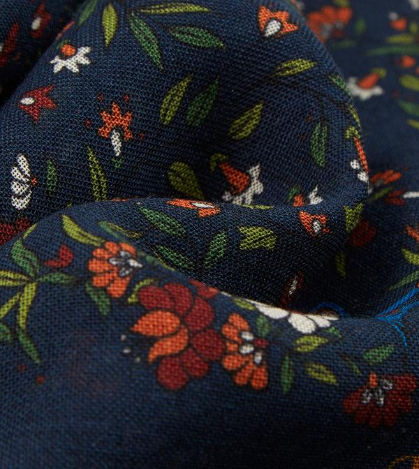 Drake's Navy Birds Of Paradise Print Wool-Silk Square Scarf