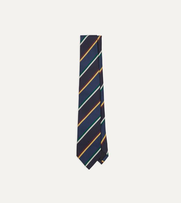 drake's Navy Blue and Red Multi Stripe Silk Tipped Tie