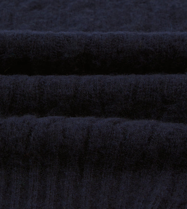 Drake's Navy Brushed Cable Knit Shetland Crew Neck Jumper