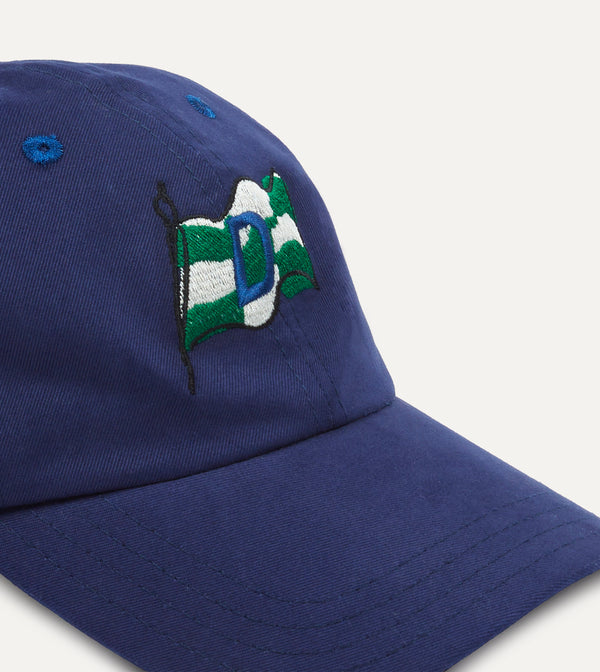 Drake's Navy Chequered 'D' Flag Emblem Cotton Twill Baseball Cap