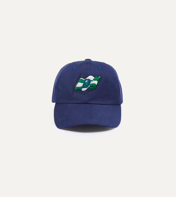 drake's Navy Chequered 'D' Flag Emblem Cotton Twill Baseball Cap