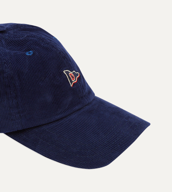 Drake's Navy 'D' Flag Emblem Cotton Corduroy Baseball Cap