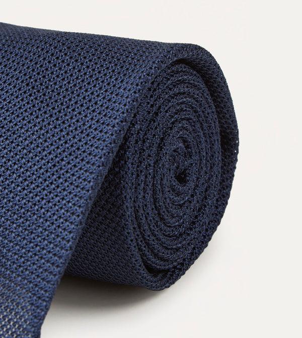 Drake's Navy Fine Woven Grenadine Silk Hand Rolled Tie