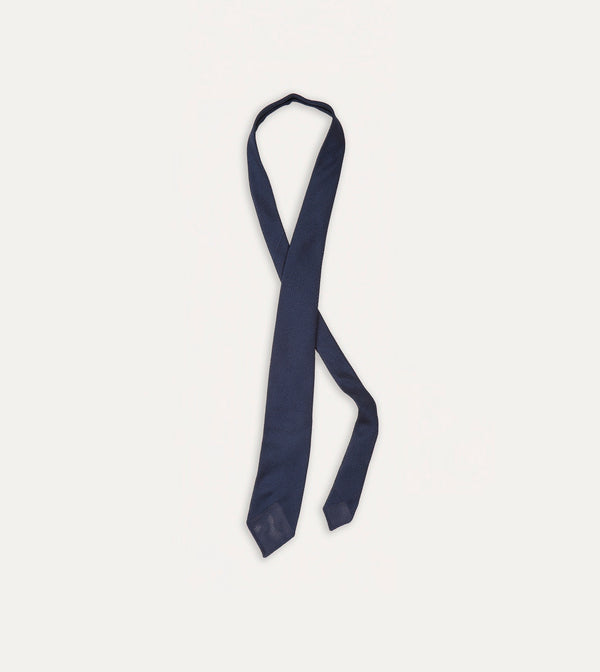 Drake's Navy Fine Woven Grenadine Silk Hand Rolled Tie