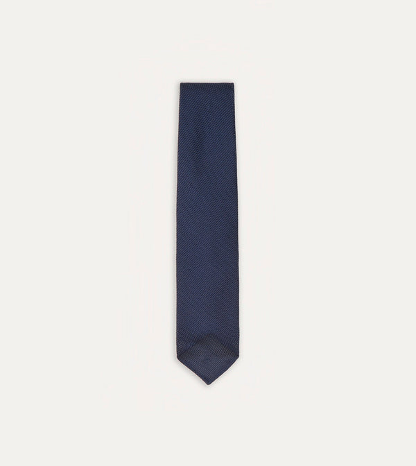 drake's Navy Fine Woven Grenadine Silk Hand Rolled Tie