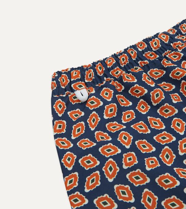 Drake's Navy Jumbled Medallion Print Nylon Swim Shorts