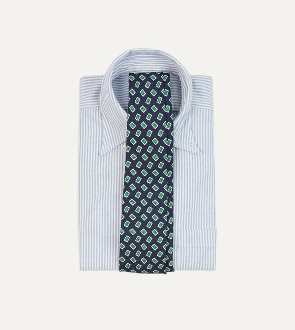Drake's Navy Jumbled Medallion Print Silk Self Tipped Tie