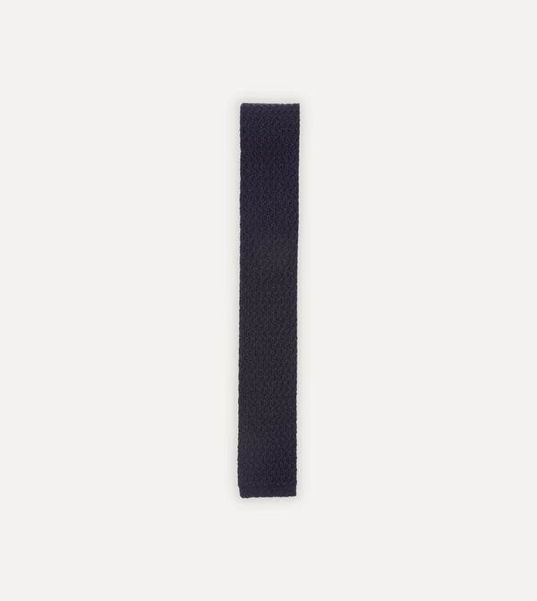 drake's Navy Knitted Cashmere Wool Solid Colour Tie