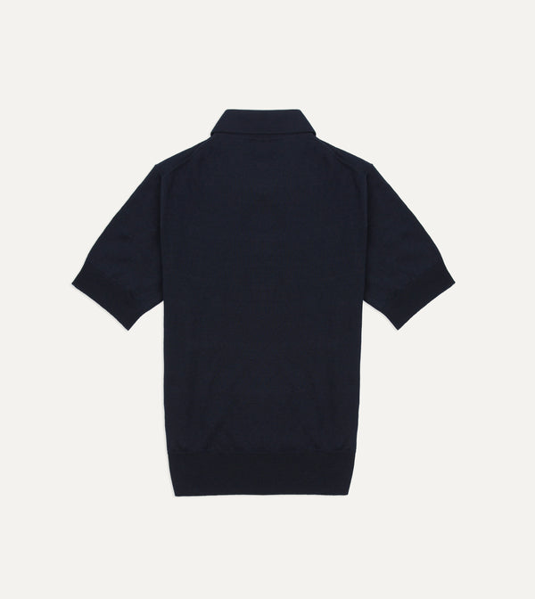 Drake's Navy Knitted Linen-Cotton Short-Sleeve Polo Shirt