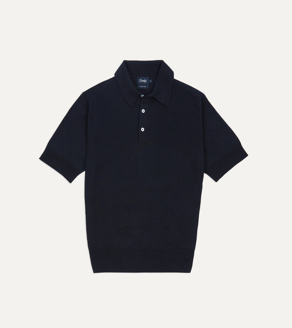 drake's Navy Knitted Linen-Cotton Short-Sleeve Polo Shirt