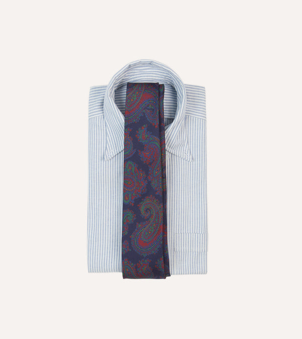 Drake's Navy Large Paisley Print Madder Silk Self-Tipped Tie