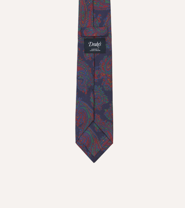 Drake's Navy Large Paisley Print Madder Silk Self-Tipped Tie