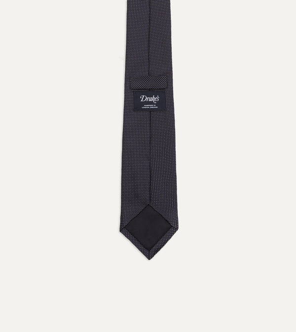 Drake's Navy Micro Polka Dot Embroidered Tipped Tie