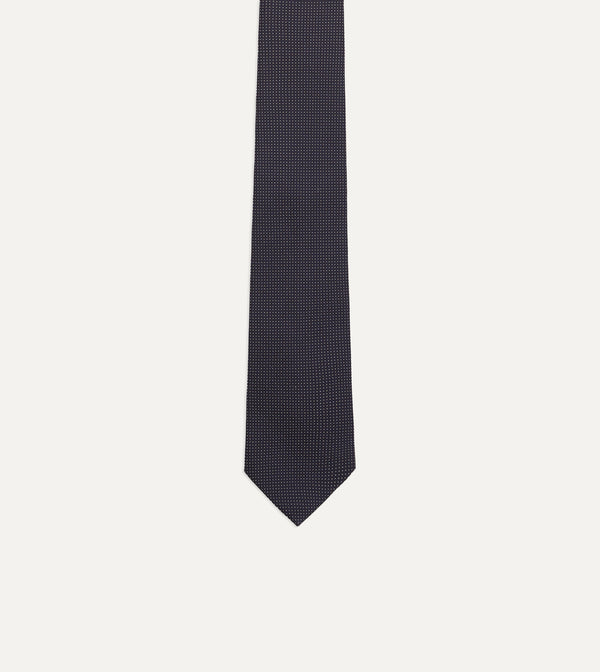 Drake's Navy Micro Polka Dot Embroidered Tipped Tie