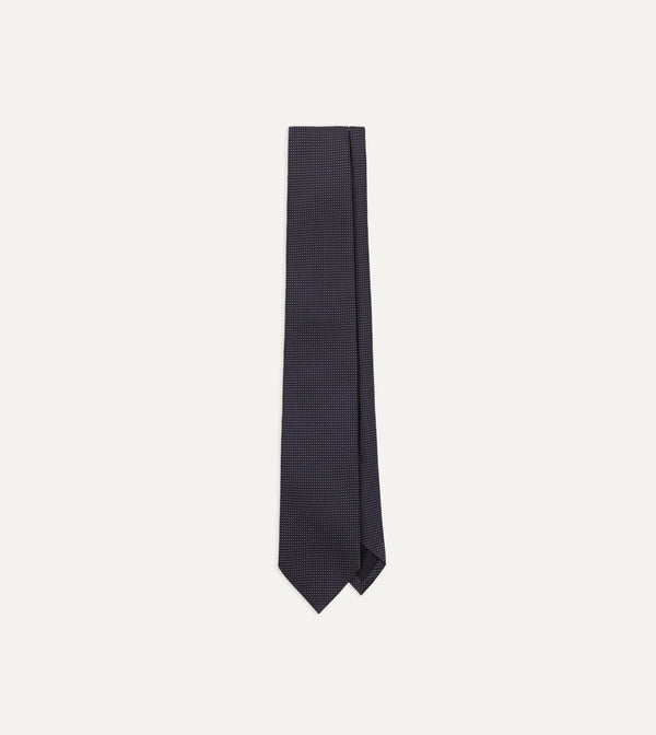 drake's Navy Micro Polka Dot Embroidered Tipped Tie