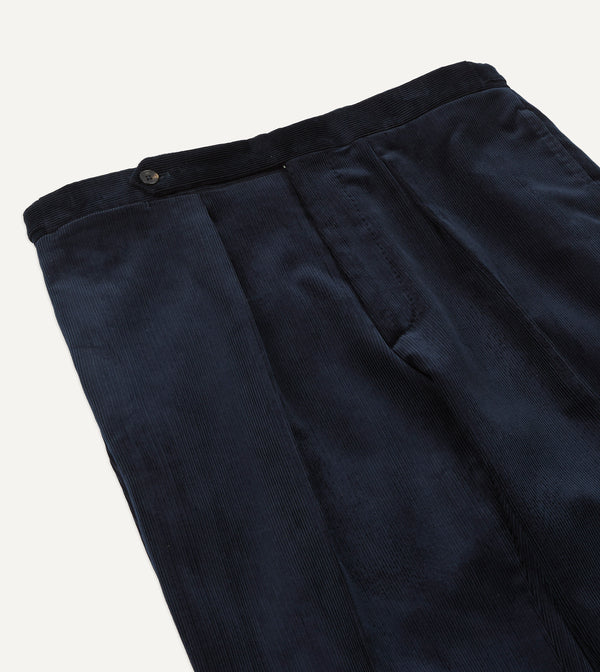 Drake's Navy Mid-Wale Corduroy Single Pleat Trouser