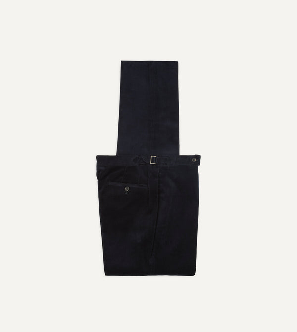 drake's Navy Mid-Wale Corduroy Single Pleat Trouser