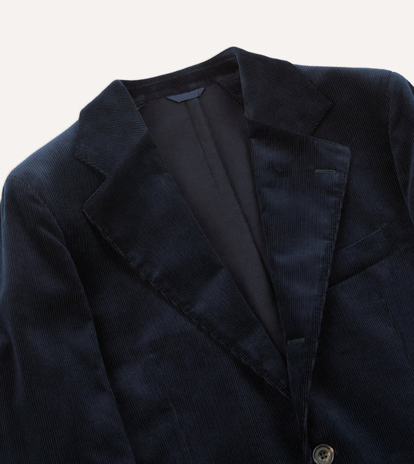 Drake's Navy Mid-Wale Cotton Corduroy Tailored Jacket