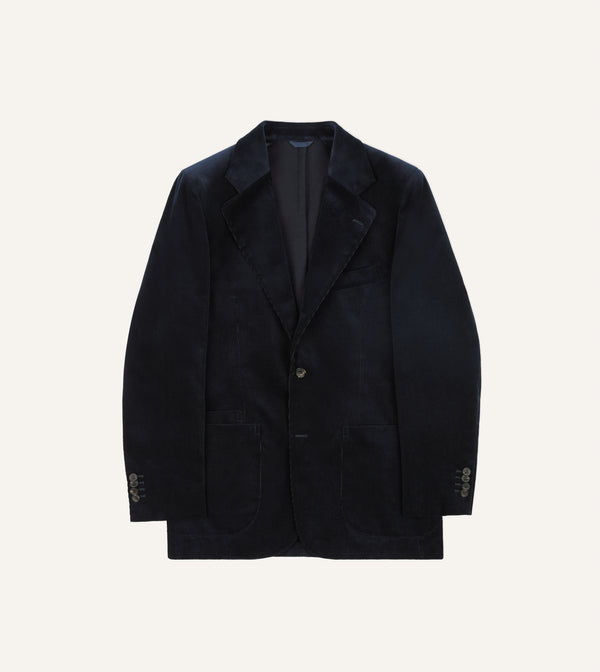 drake's Navy Mid-Wale Cotton Corduroy Tailored Jacket