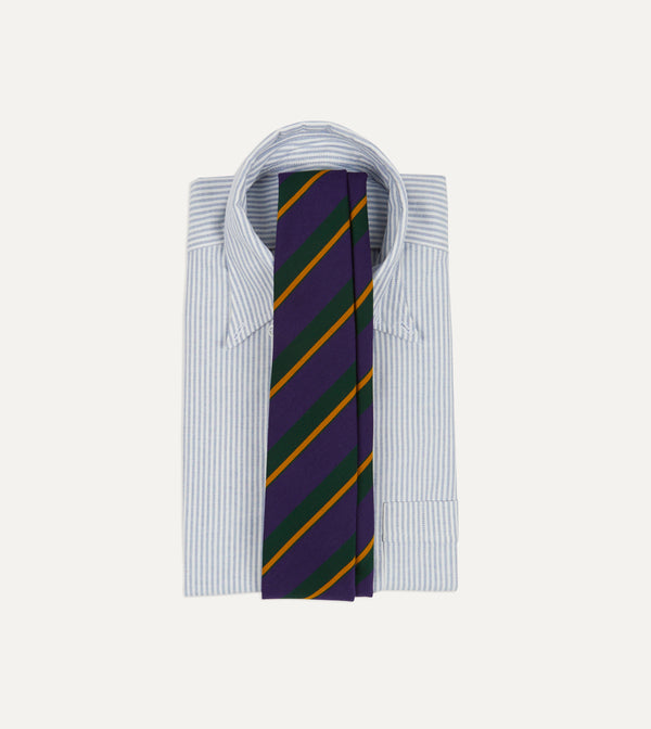 Drake's Navy Multicoloured Stripe Repp Wool Cotton Hand-Rolled Tie