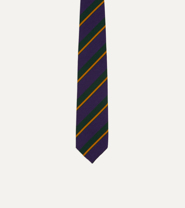 Drake's Navy Multicoloured Stripe Repp Wool Cotton Hand-Rolled Tie