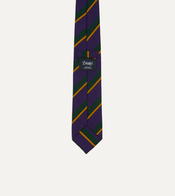 Drake's Navy Multicoloured Stripe Repp Wool Cotton Hand-Rolled Tie