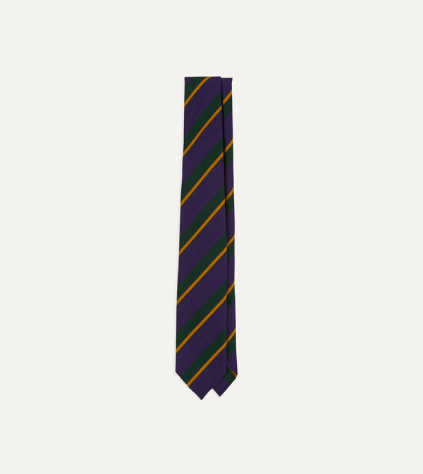 drake's Navy Multicoloured Stripe Repp Wool Cotton Hand-Rolled Tie
