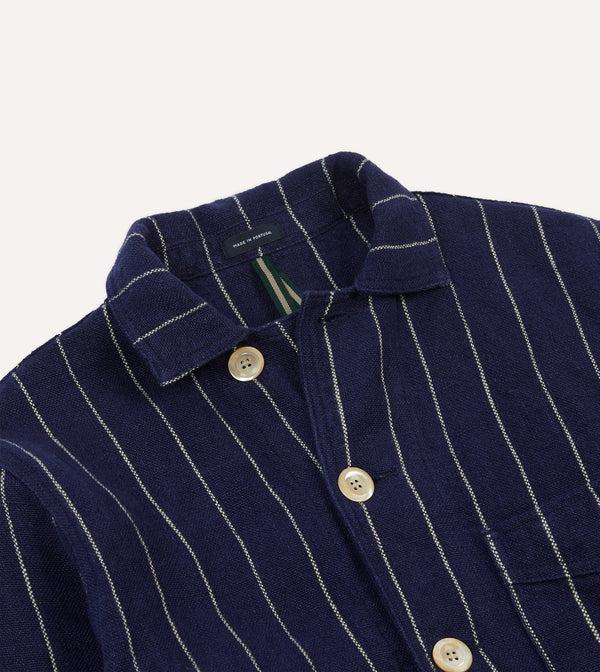 Drake's Navy Pinstripe Heavy Linen Five-Pocket Chore Jacket