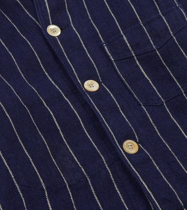 Drake's Navy Pinstripe Heavy Linen Five-Pocket Chore Jacket