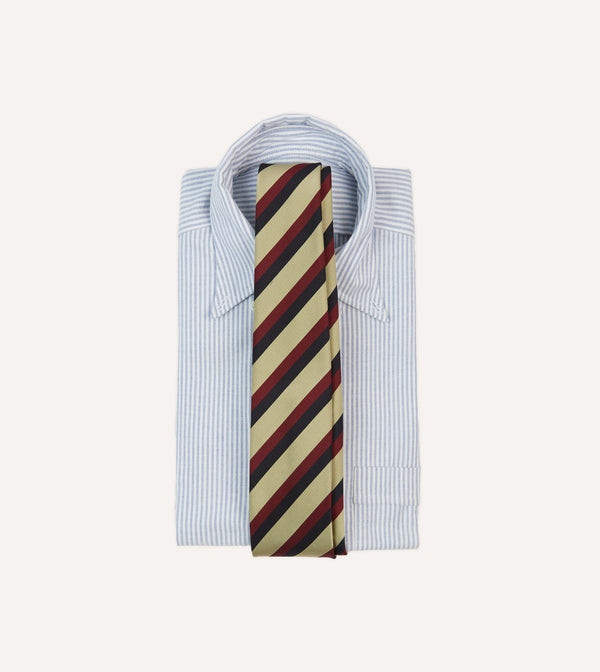 Drake's Navy Red And Buff Stripe Mogador Silk Tipped Tie
