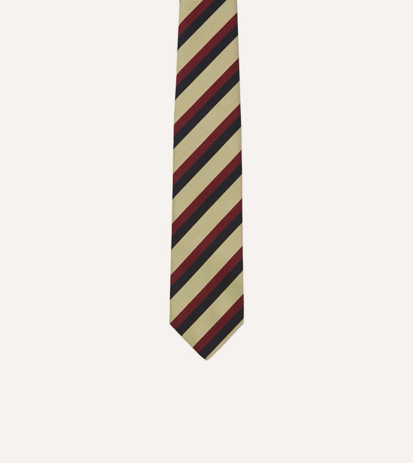 Drake's Navy Red And Buff Stripe Mogador Silk Tipped Tie