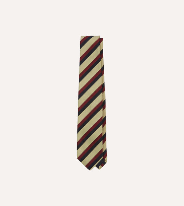 drake's Navy Red and Buff Stripe Mogador Silk Tipped Tie