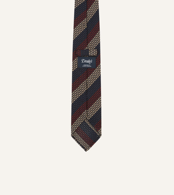Drake's Navy Red And Gold Block Stripe Hand Rolled Silk Grenadine Tie