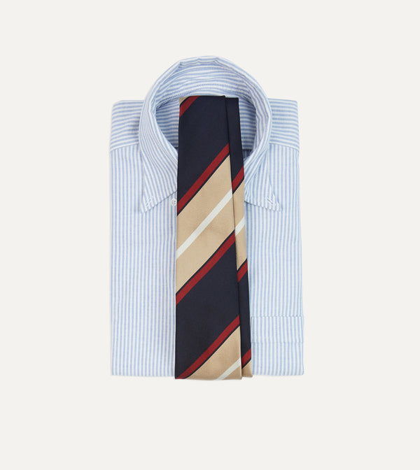 Drake's Navy Red And Gold Multi Stripe Mogador Silk Tipped Tie