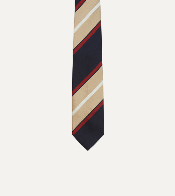 Drake's Navy Red And Gold Multi Stripe Mogador Silk Tipped Tie
