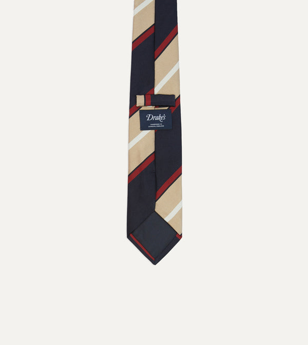 Drake's Navy Red And Gold Multi Stripe Mogador Silk Tipped Tie