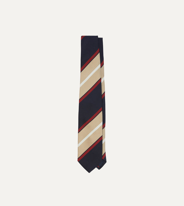drake's Navy Red and Gold Multi Stripe Mogador Silk Tipped Tie