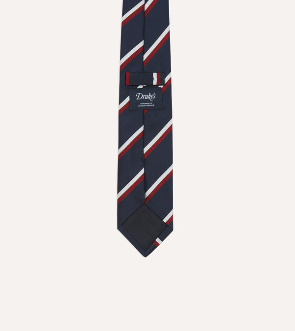 Drake's Navy Red And White Double Stripe Mogador Silk Tipped Tie